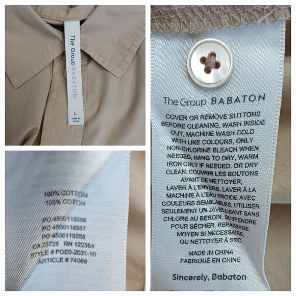 The Group Babaton Women's SZ L 100% Cotton Everyday Button-Up Tan - Picture 6 of 6